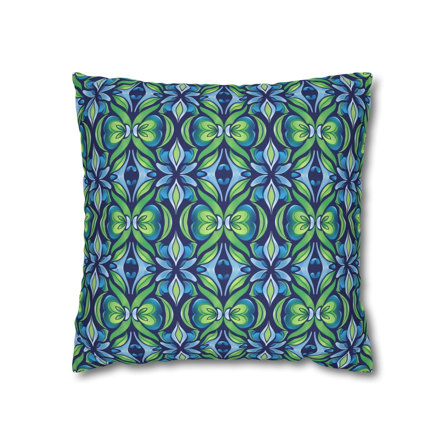 Retro Abstract Blue and Green Floral Pattern Spun Polyester Square Pillowcase 4 Sizes