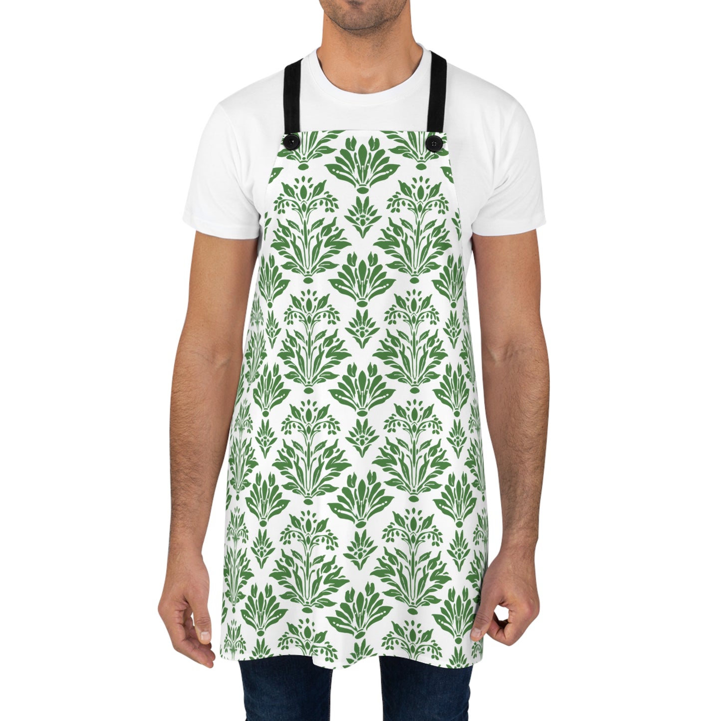 Green Floral Indian Block Print Pattern Kitchen Chef Apron