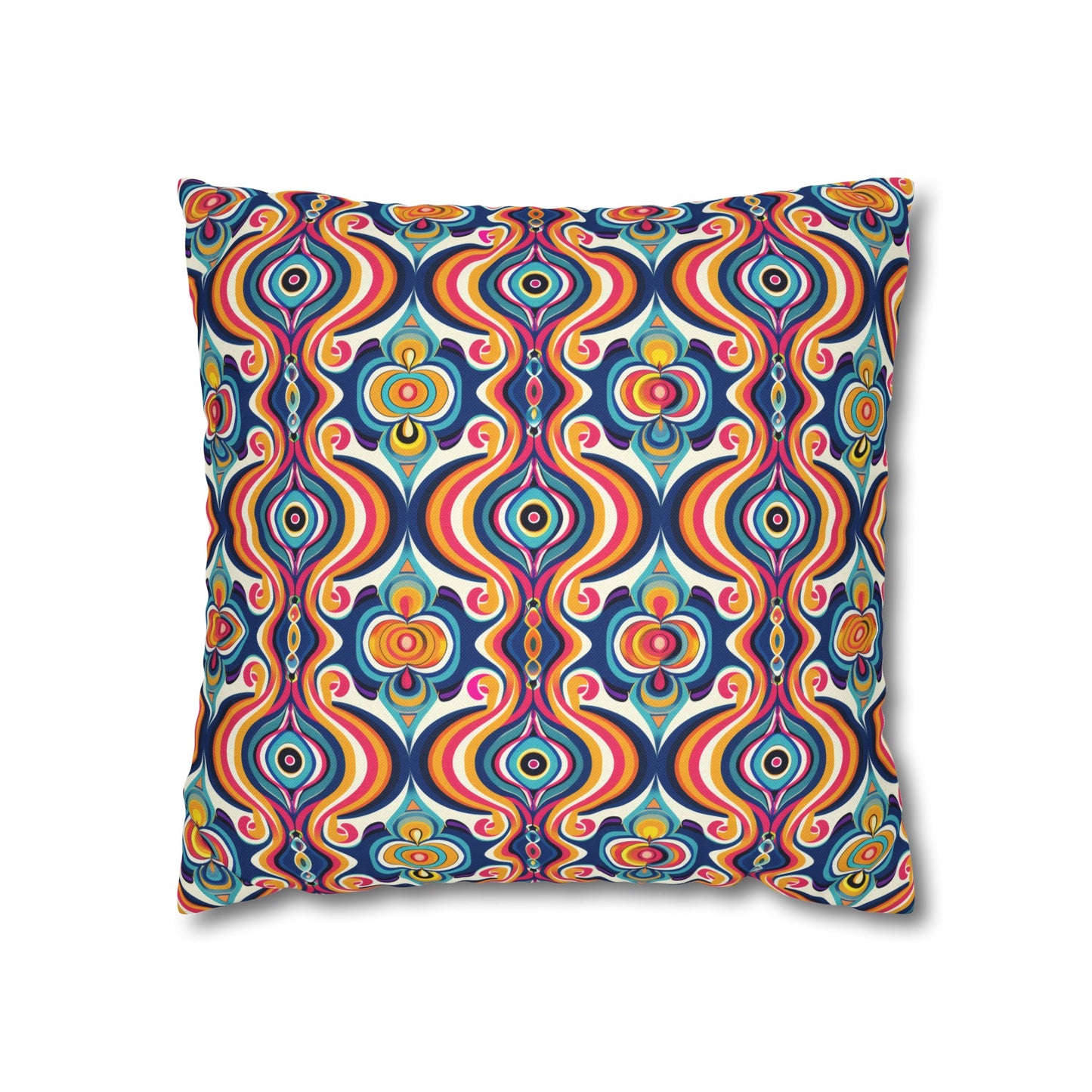 Vibrant Retro Waves with Colorful Geometric Pattern Spun Polyester Square Pillowcase 3 Sizes