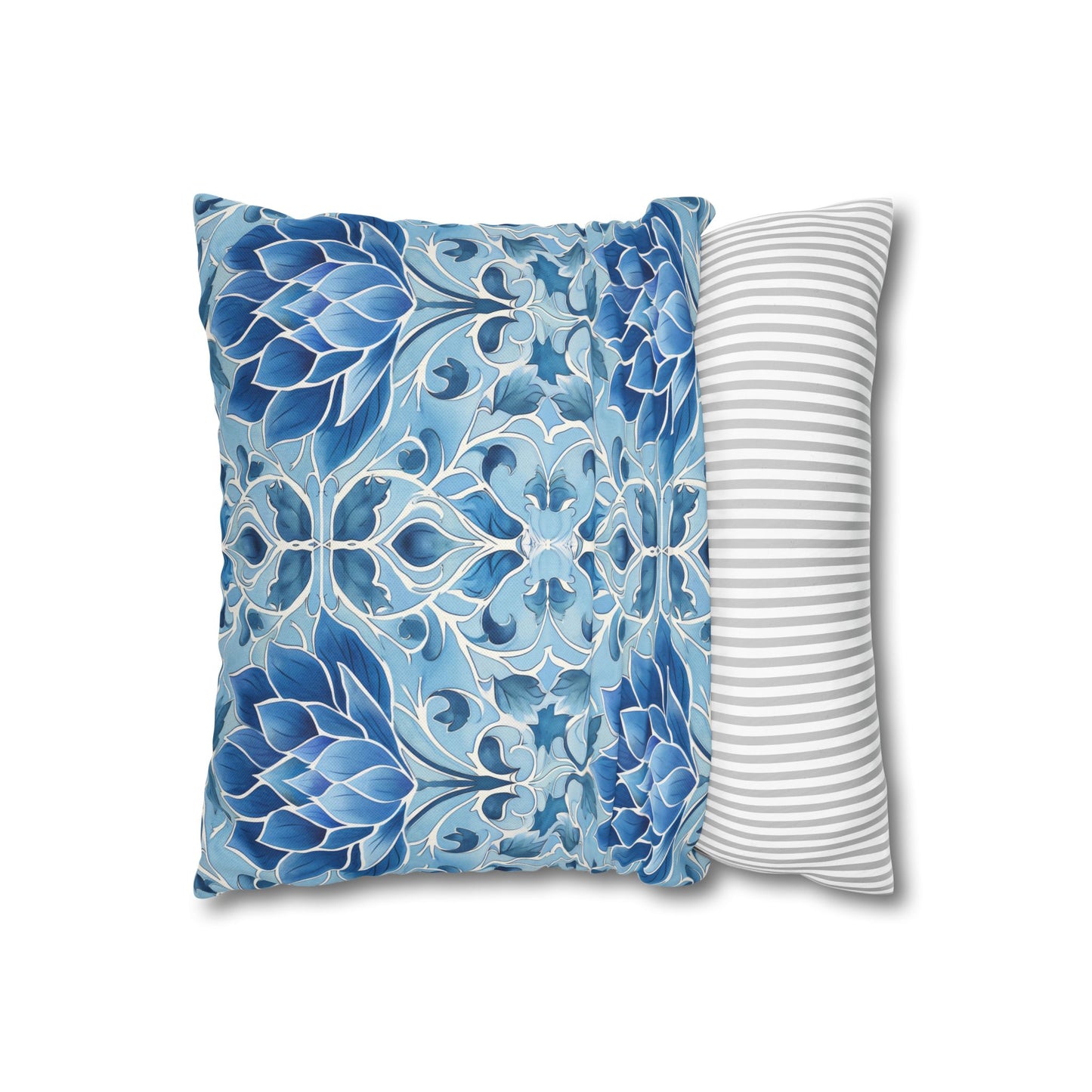 Exquisite Blue Lotus Elegance Floral Mosaic Design Spun Polyester Square Pillowcase 4 Sizes