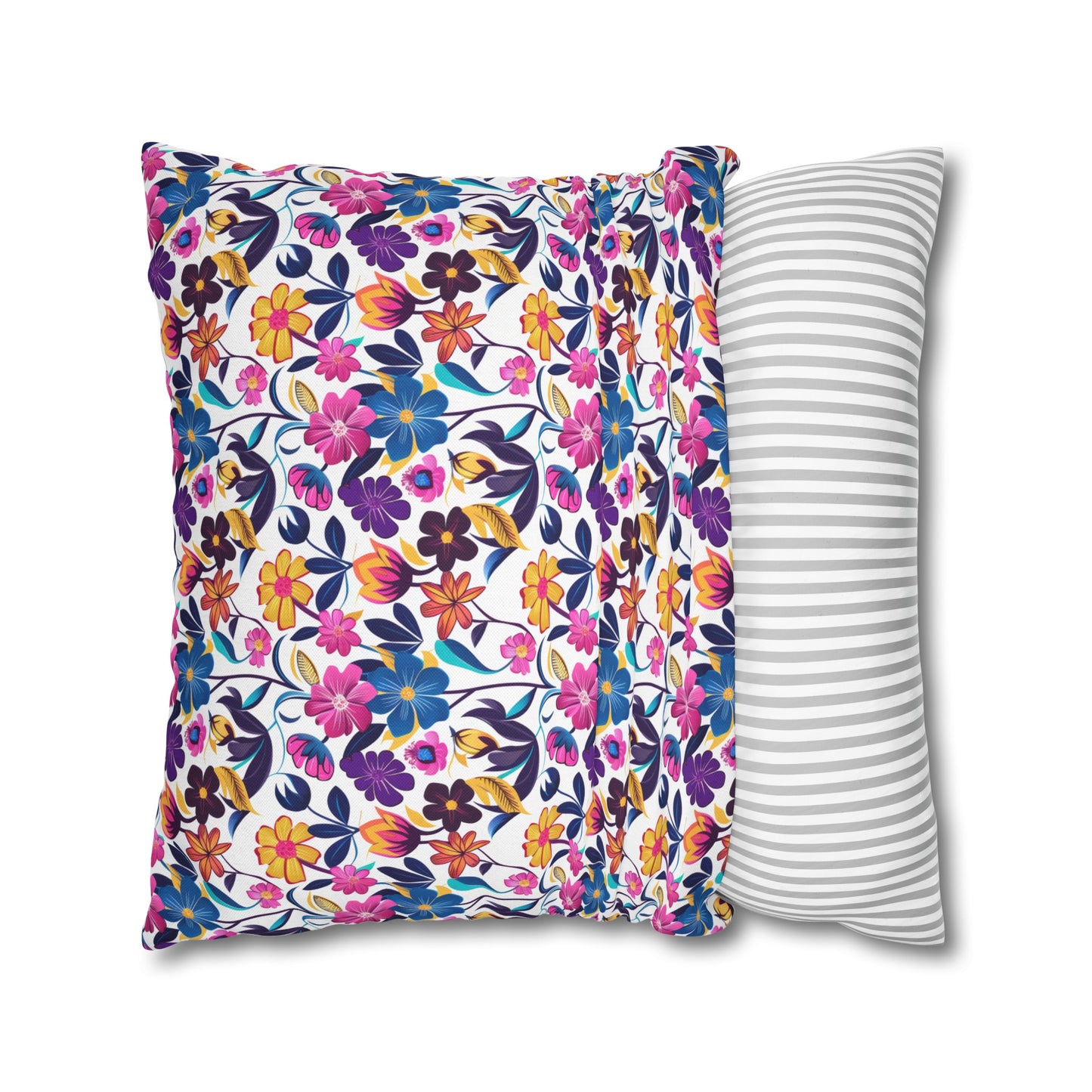 Floral Fiesta Vibrant Multicolor Flower Pattern Spun Polyester Square Pillowcase 4 Sizes