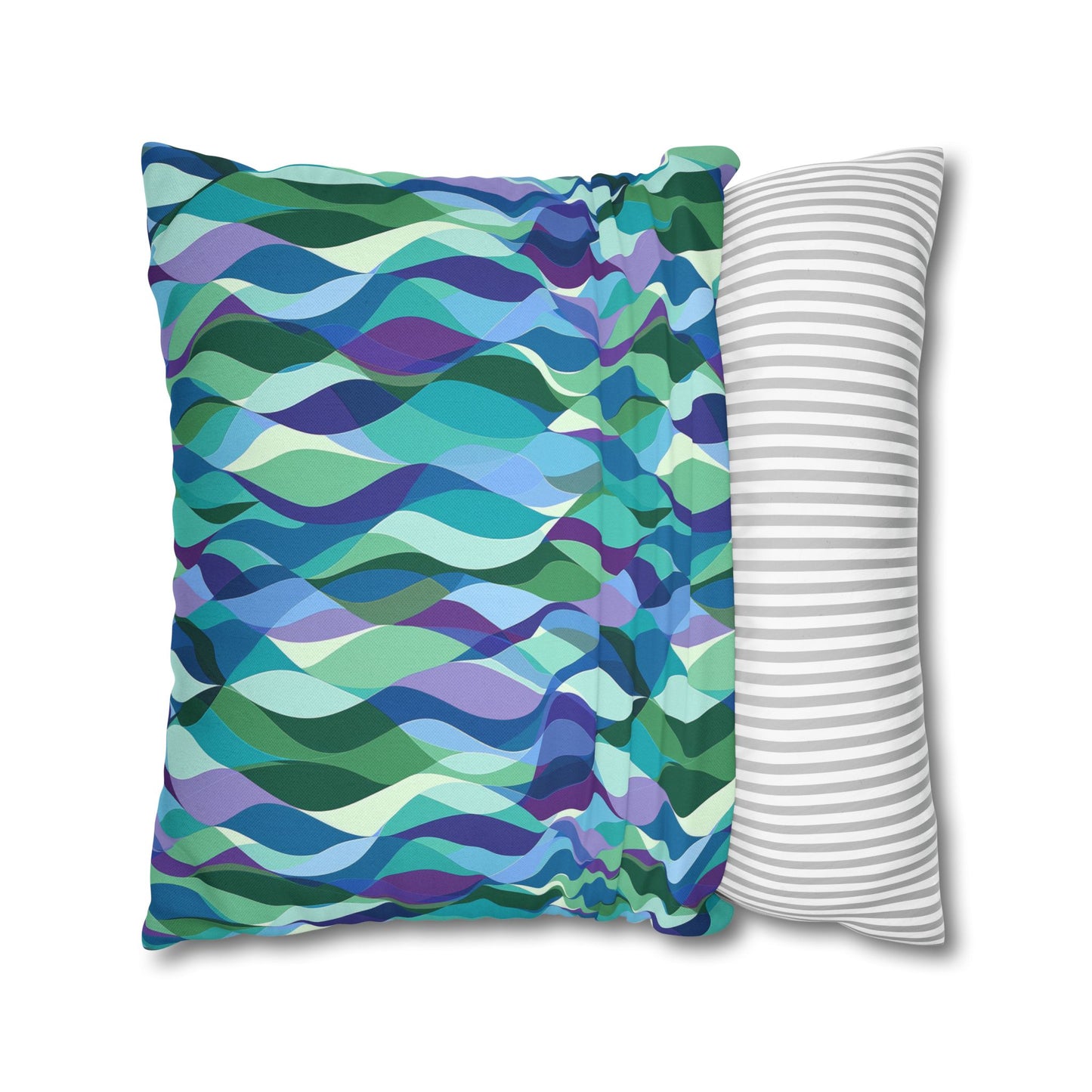 Modern Mosaic Art Ocean Waves of Blue and Green Spun Polyester Square Pillowcase 4 Sizes