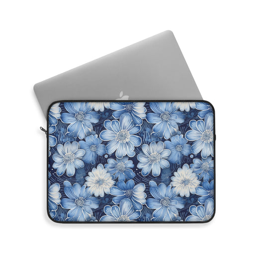 Watercolor Blossom in Blue and White Laptop or Ipad Protective Sleeve 3 Sizes Available