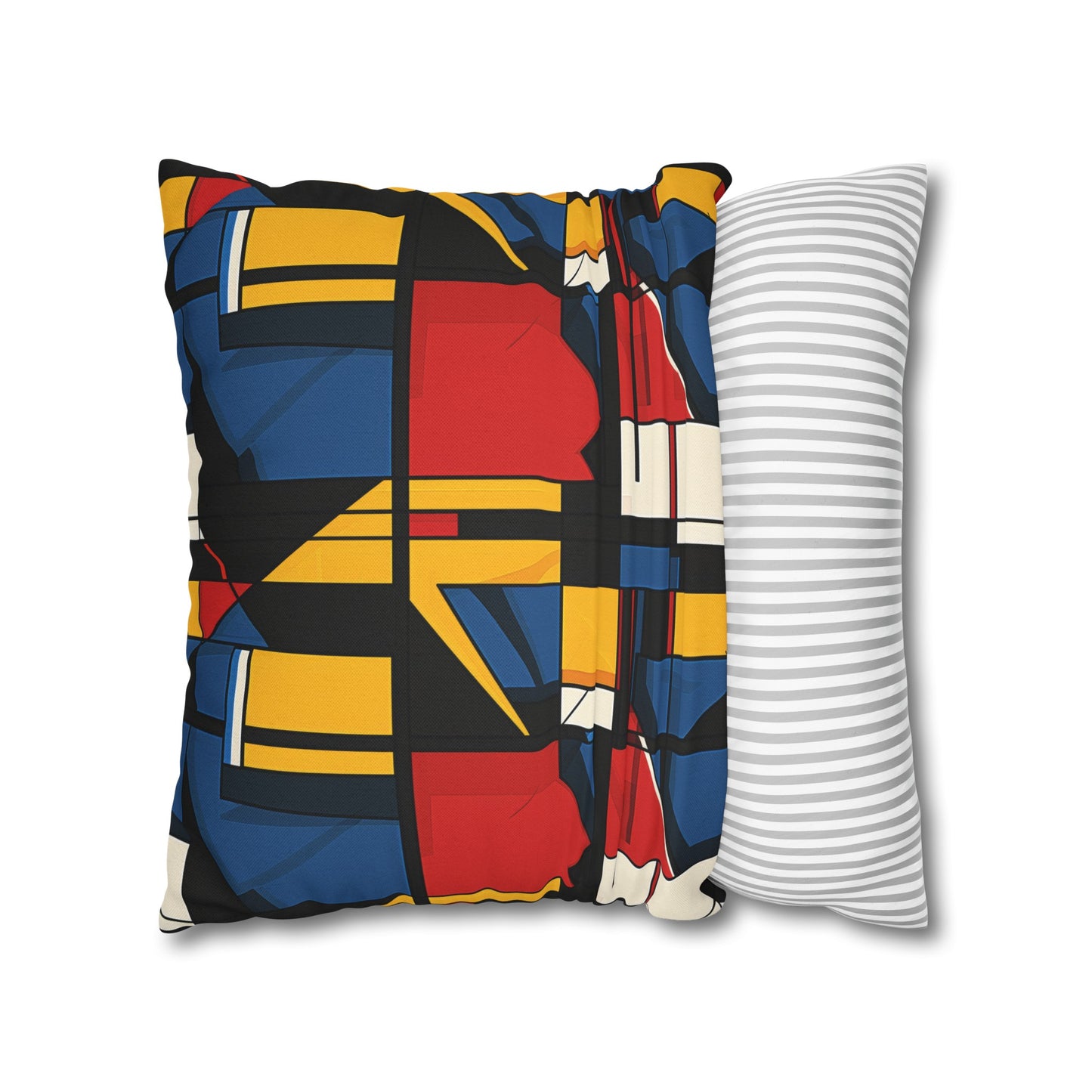 Mondrian-Inspired Bold Primary Colors and Black Lines Abstract Spun Polyester Square Pillowcase 4 Sizes