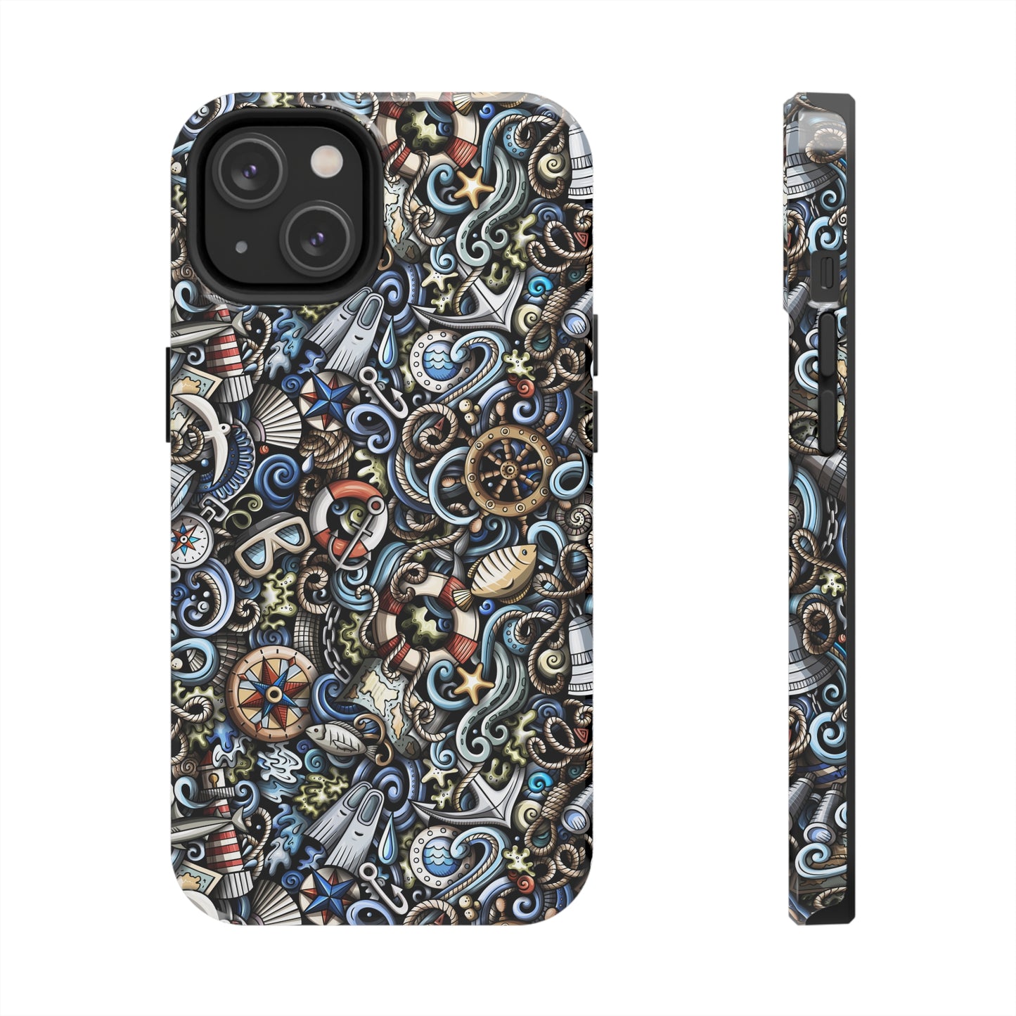 Nautical Ocean Navigation and Sealife Cartoon Design Iphone Tough Phone Case