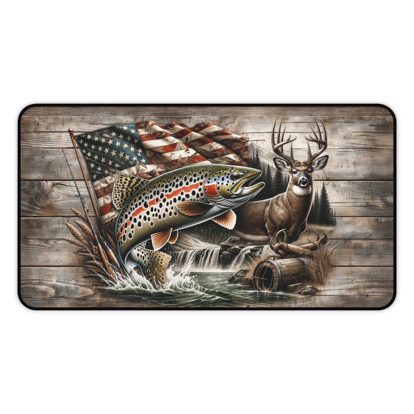 American Flag Trout Fishing Deer Camo Hunting Season Extended Gaming Mouse Pad  Desk Mat  - 3 Sizes
