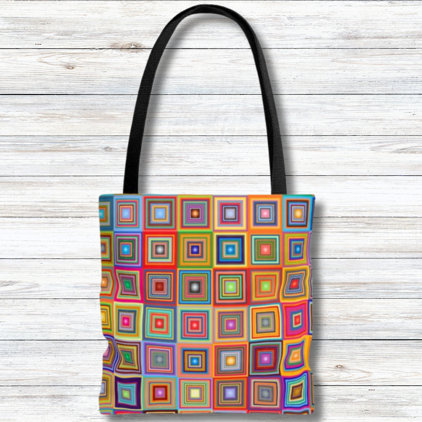 Rainbow Multicolored Squares - Canvas Tote 3 Sizes