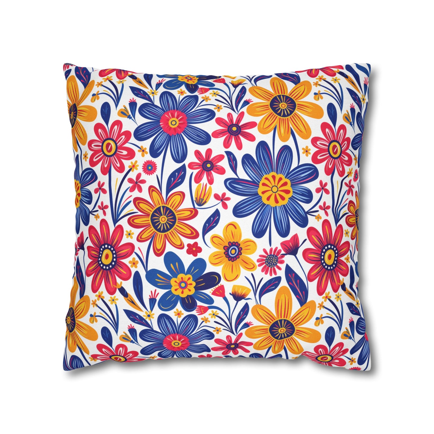 Vivid Blossom Bouquet: Large Hand-Drawn Spring Flowers Bursting with Vibrant Colors Spun Polyester Square Pillowcase 4 Sizes