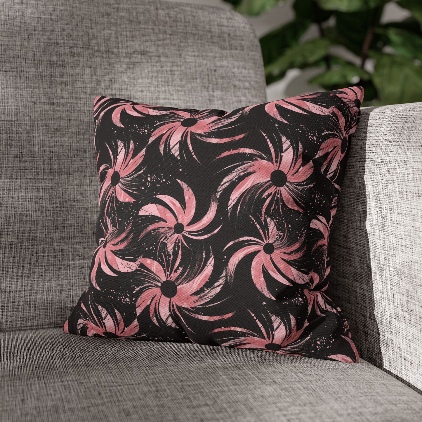 Stellar Blooms of Cosmic Pink on Midnight Black Design Spun Polyester Square Pillowcase 4 Sizes