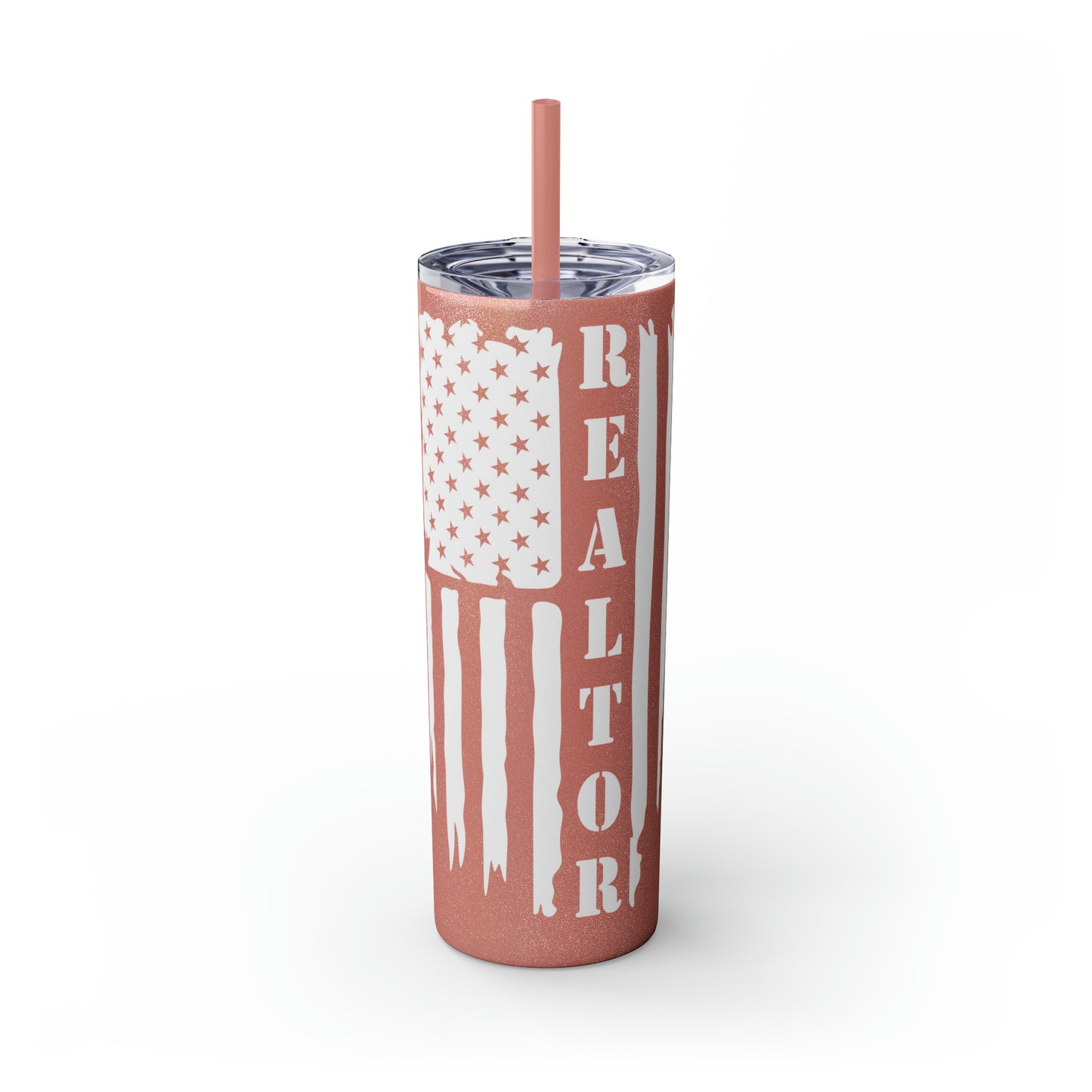 American Flag with Realtor - White 20oz Skinny Tumbler with Straw