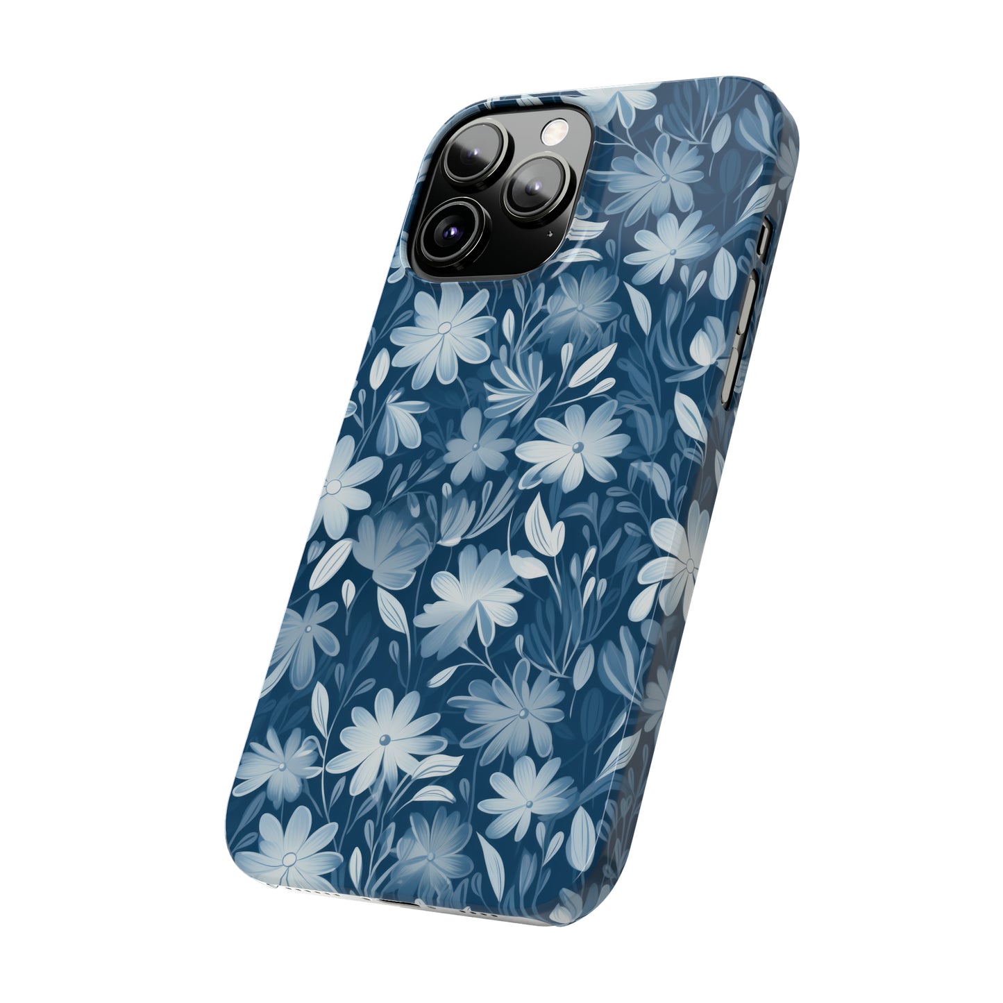 Gentle Elegance: Soft Muted Blue Flower Design Iphone 15-12 Slim Phone Case