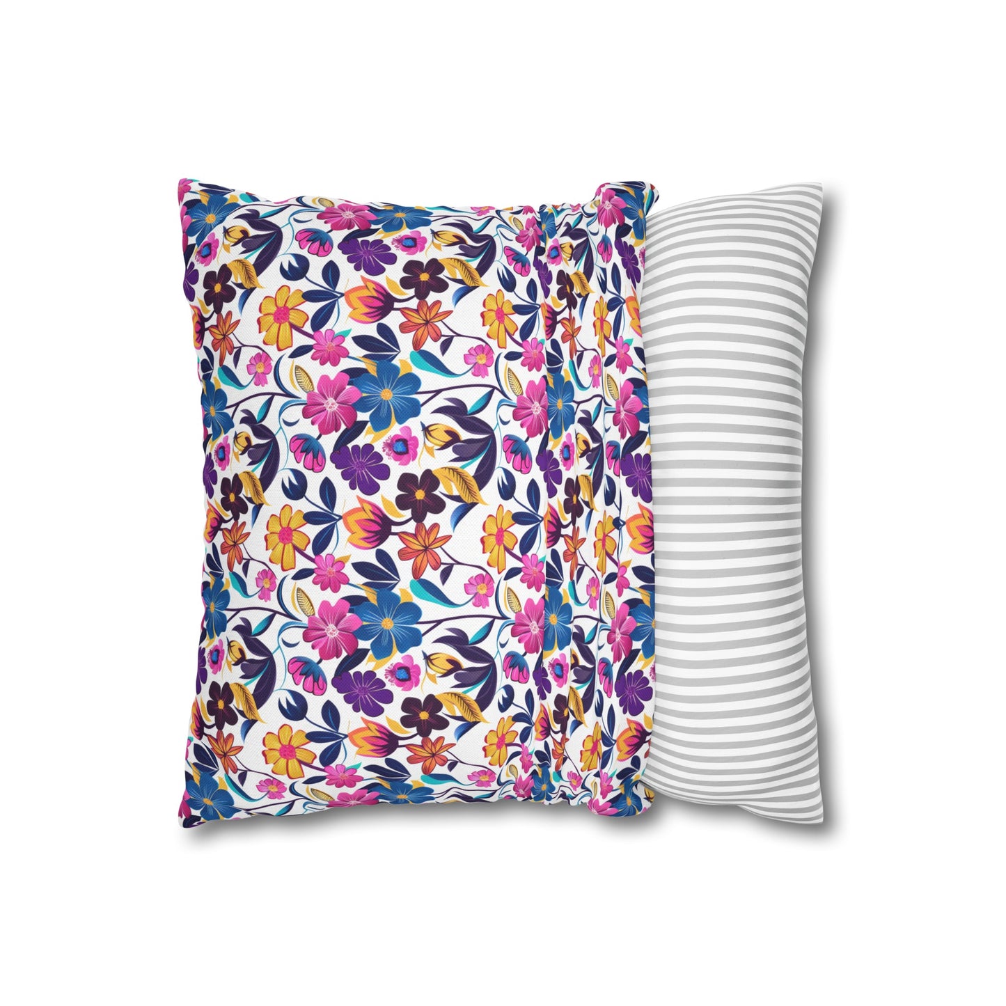 Floral Fiesta Vibrant Multicolor Flower Pattern Spun Polyester Square Pillowcase 4 Sizes