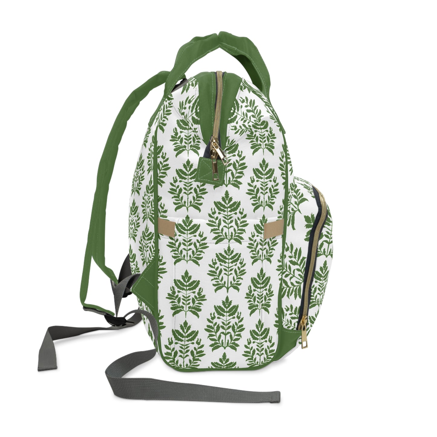 Verdant Harmony in Elegant Green Botanical Block Print Pattern Multifunctional Diaper Backpack