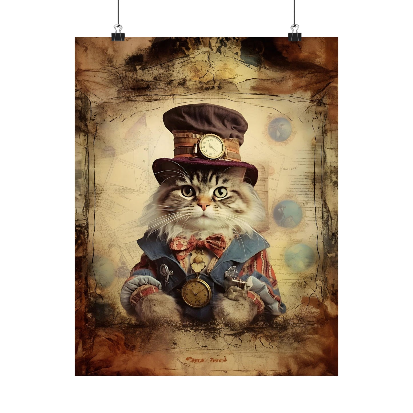 Steampunk Vintage Clothing Dressed Cat Print on Matte Poster - 11 Sizes