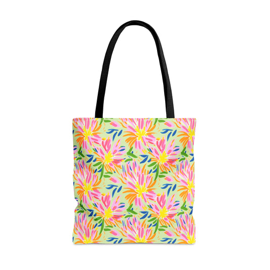 Blossoms in Bloom: Watercolor Pink and Yellow Flower Bursts Design - Canvas Tote 3 Sizes