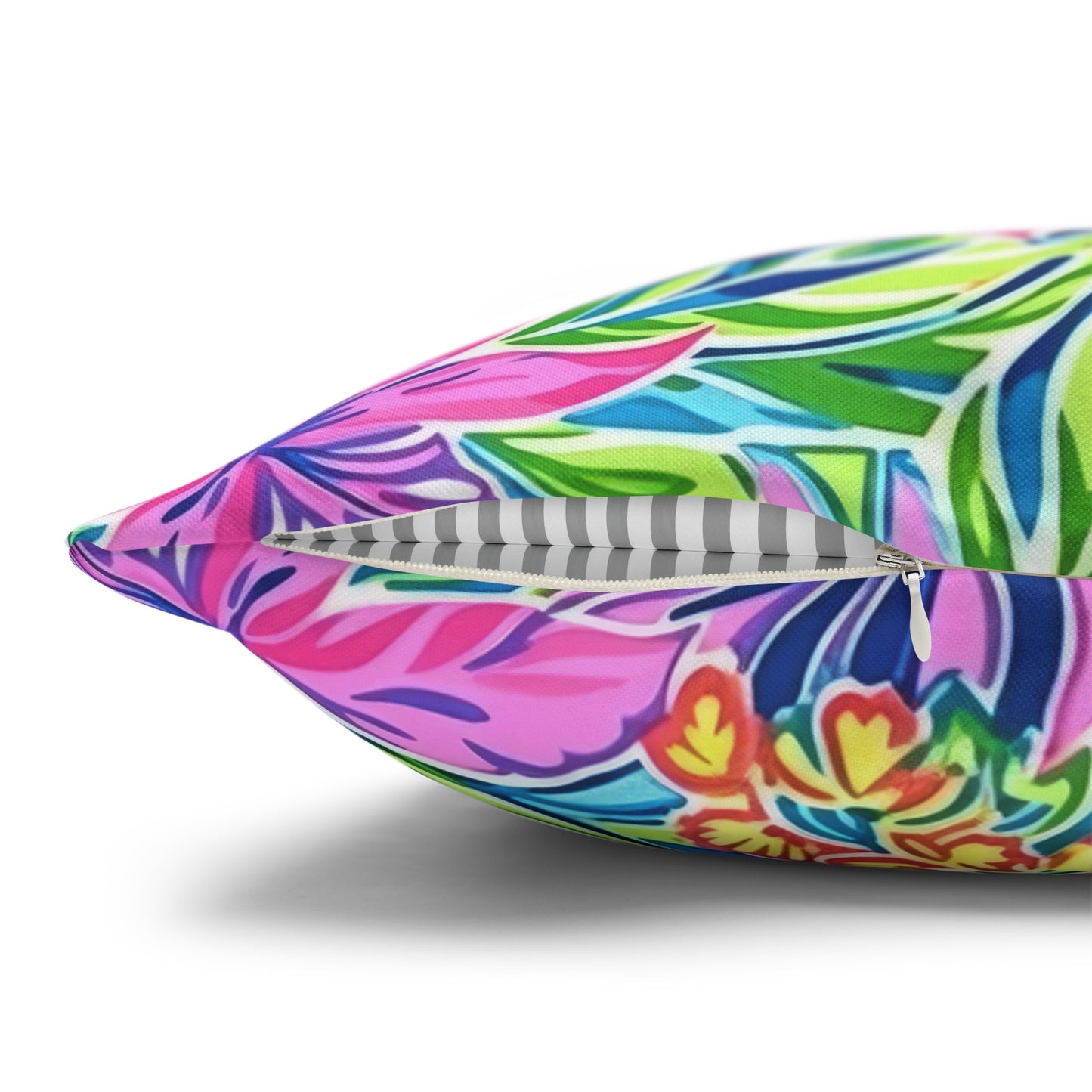 Summer Harmony: Pink and Blue Blooms with Lush Green Leaves Spun Polyester Square Pillowcase 4 Sizes