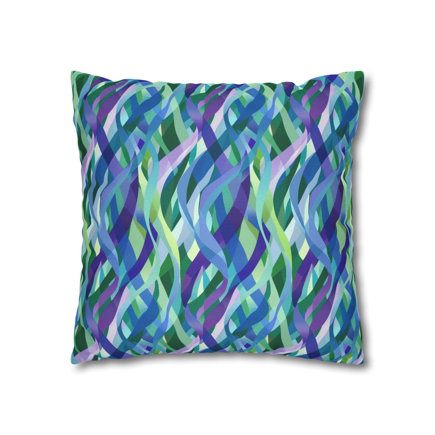 Vibrant Purple Blue and Green Ribbons Spun Polyester Square Pillowcase 4 Sizes