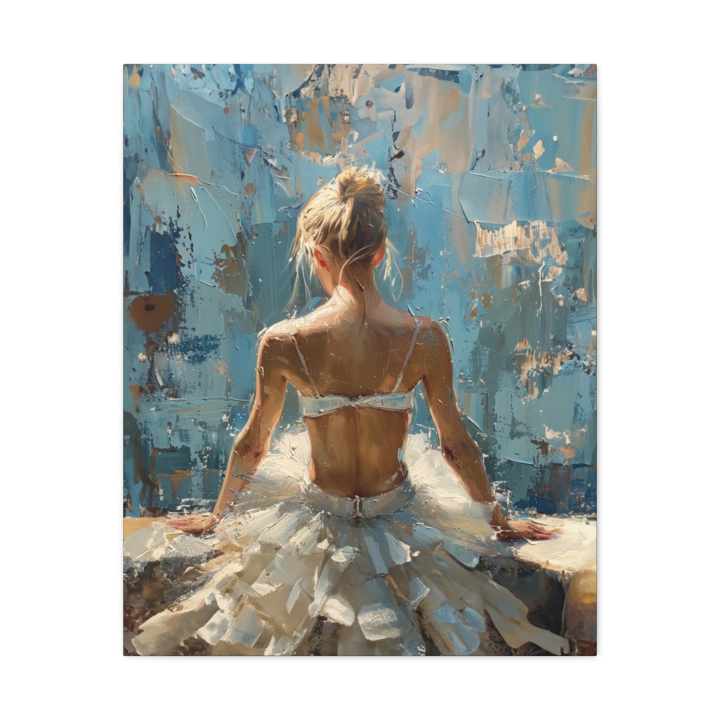 Sunlit Serenity Ballerina in White Dress, Bathed in Sunlight and Blue Skies with Back Turned Print on Canvas Gallery - 13 Sizes