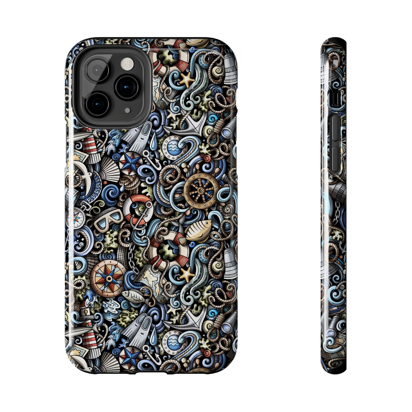 Nautical Ocean Navigation and Sealife Cartoon Design Iphone Tough Phone Case