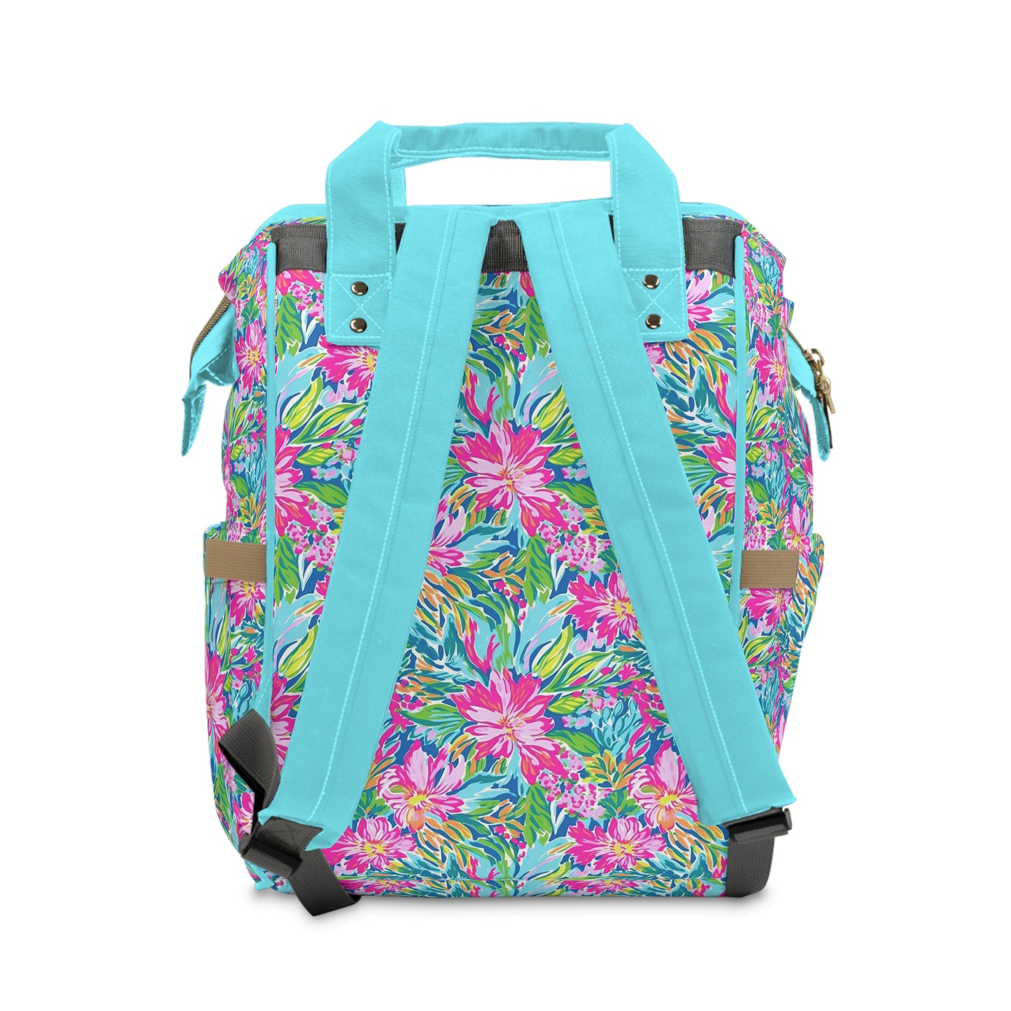 Sunlit Symphony: Large Blooms of Pink, Blue, and Green in Watercolor Multifunctional Diaper Backpack