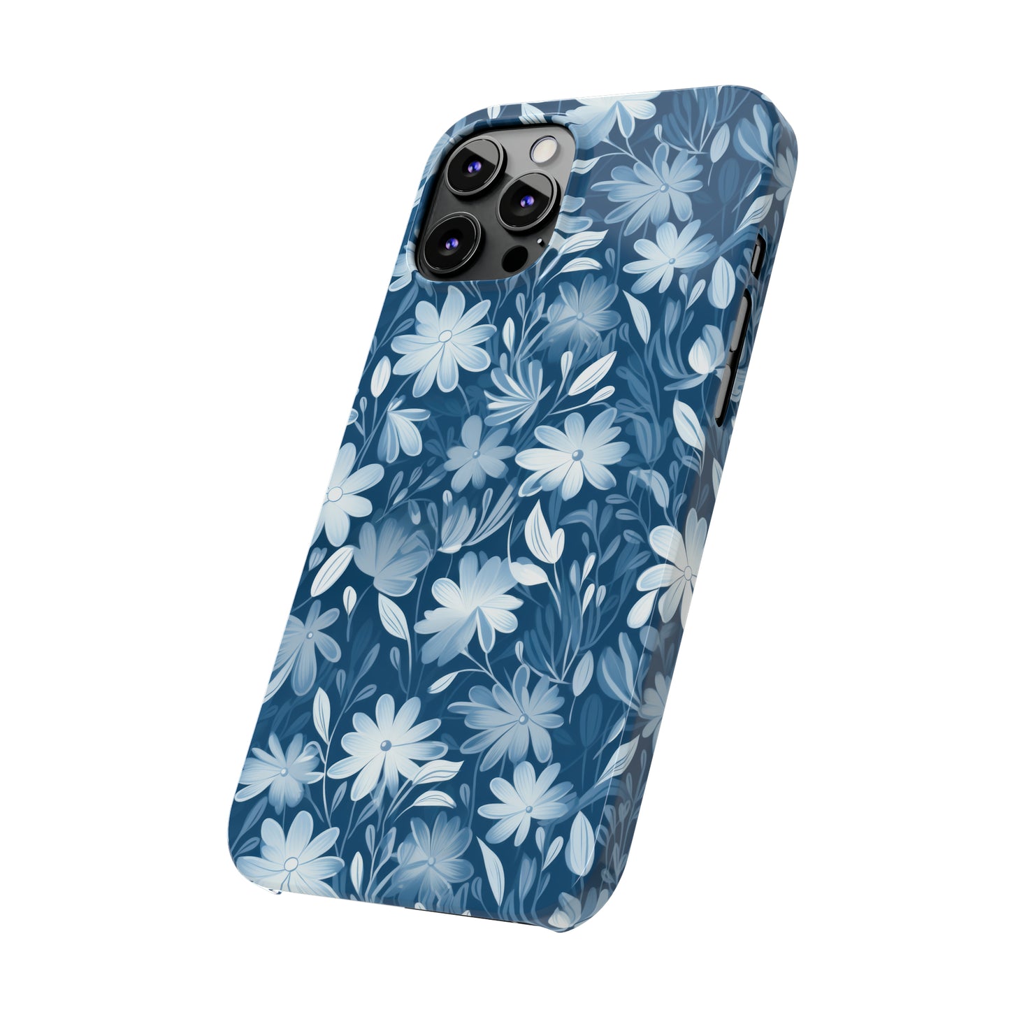 Gentle Elegance: Soft Muted Blue Flower Design Iphone 15-12 Slim Phone Case