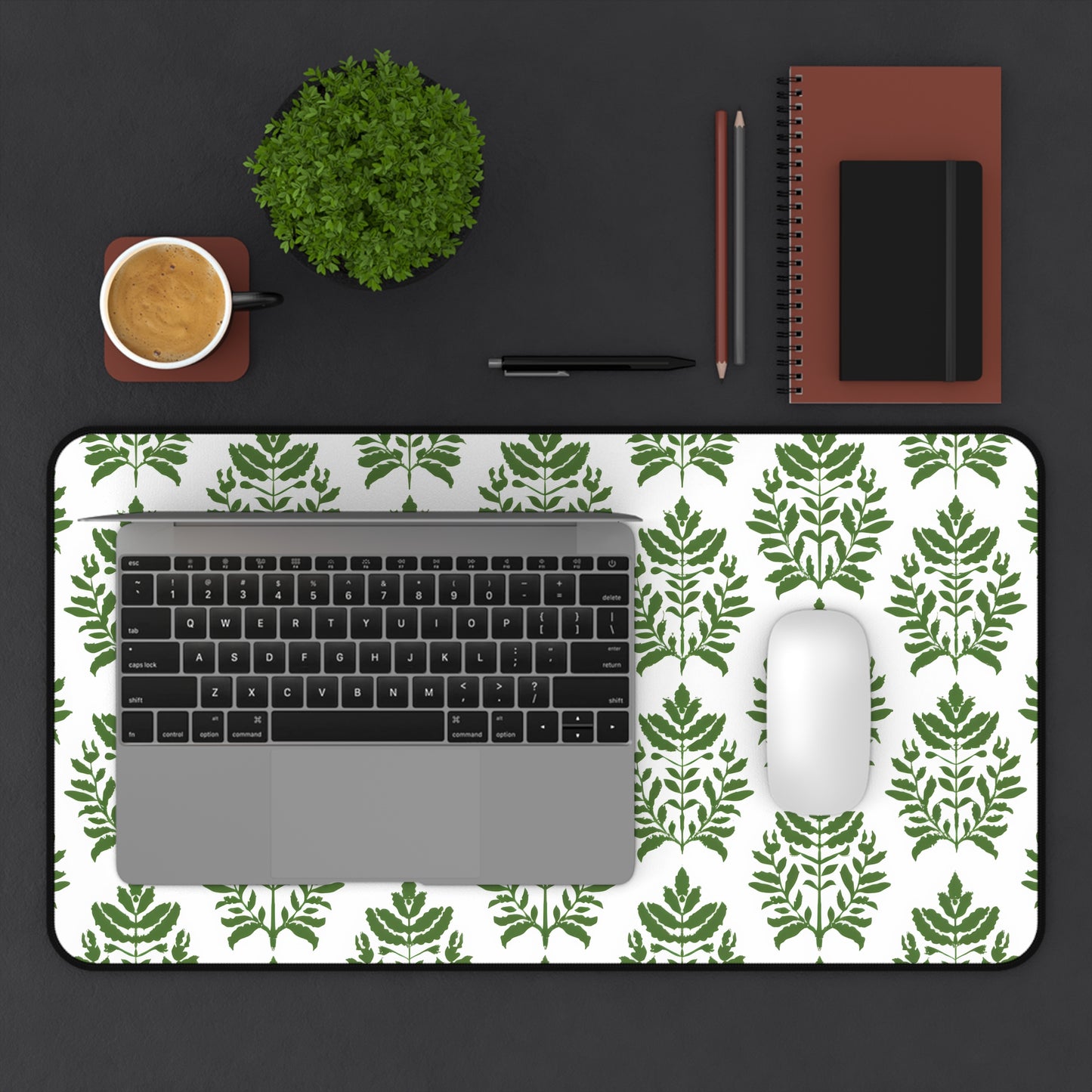 Verdant Harmony in Elegant Green Botanical Block Print Pattern Extended Gaming Mouse Pad  Desk Mat  - 3 Sizes