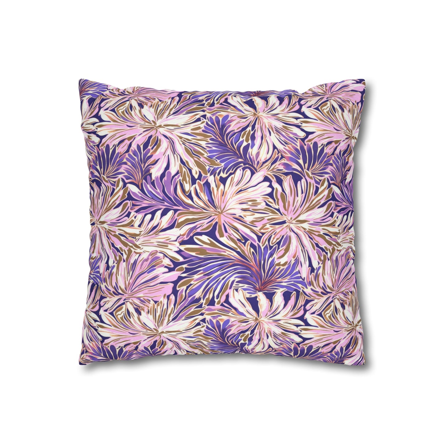 Gilded Blooms: Purple, Pink, and Gold Abstract Watercolor Flowers Spun Polyester Square Pillowcase 4 Sizes