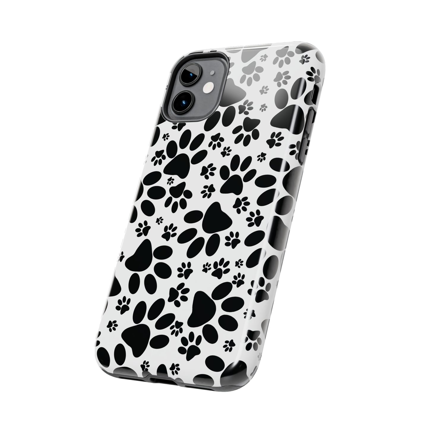 Stealthy Tracks: Black Animal Paw Prints Iphone Tough Phone Case