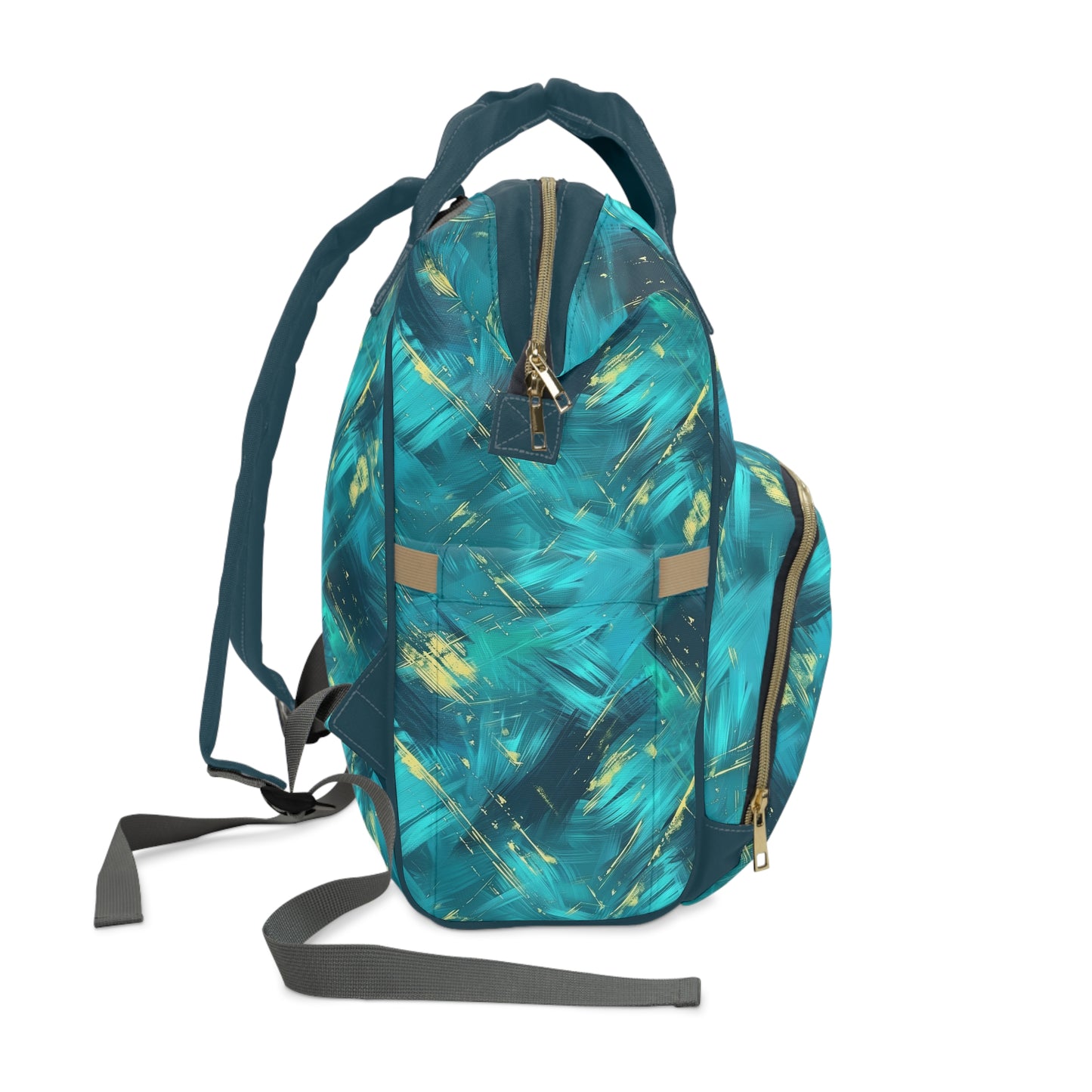 Vibrant Teal and Gold Abstract Brushstroke Pattern Multifunctional Diaper Backpack