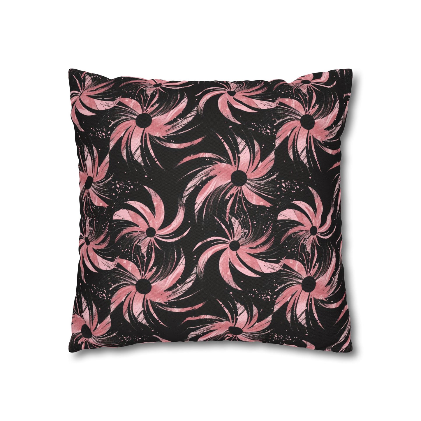 Stellar Blooms of Cosmic Pink on Midnight Black Design Spun Polyester Square Pillowcase 4 Sizes