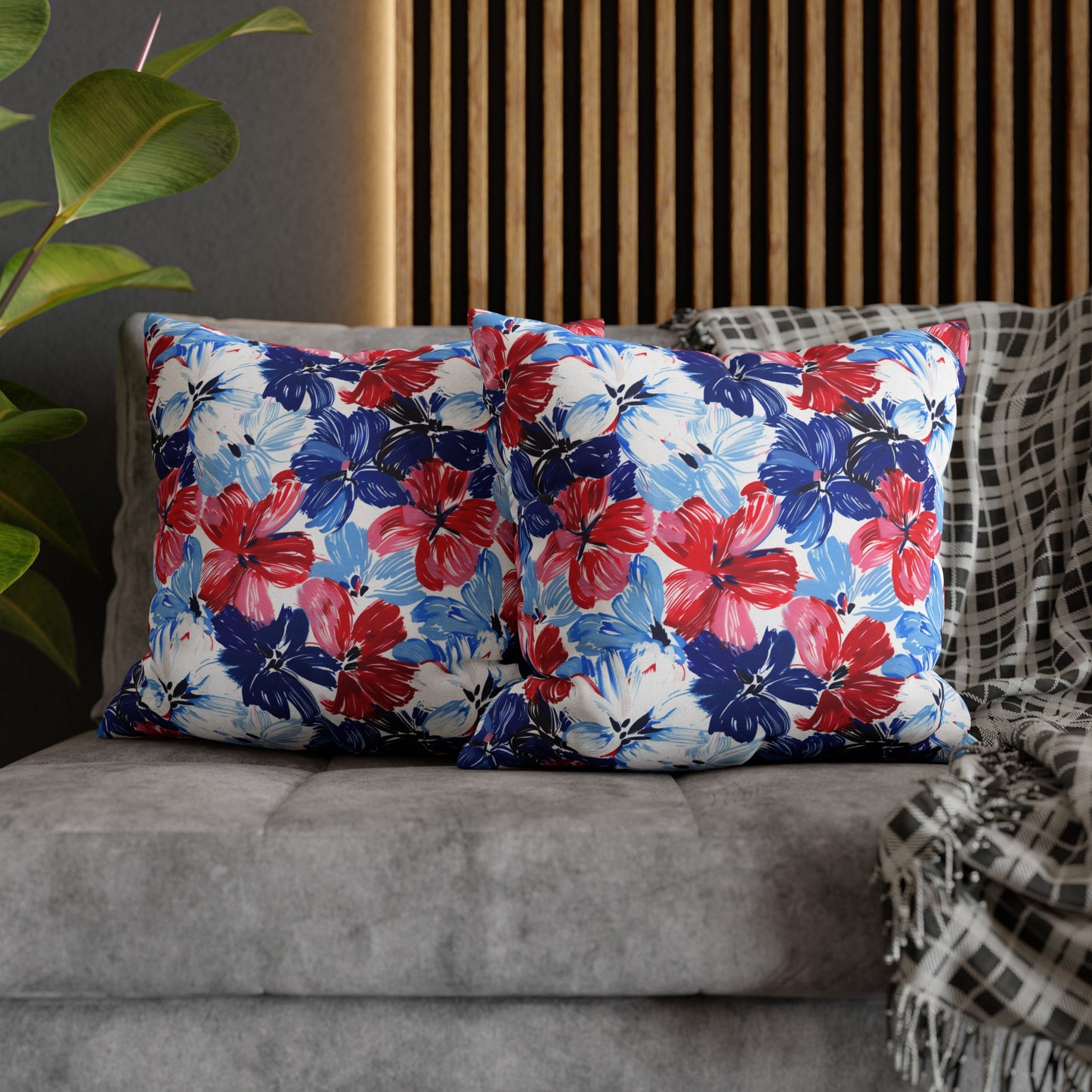 Americana Blooms: Large Watercolor Flowers in Red, White, and Blue Spun Polyester Square Pillowcase 4 Sizes