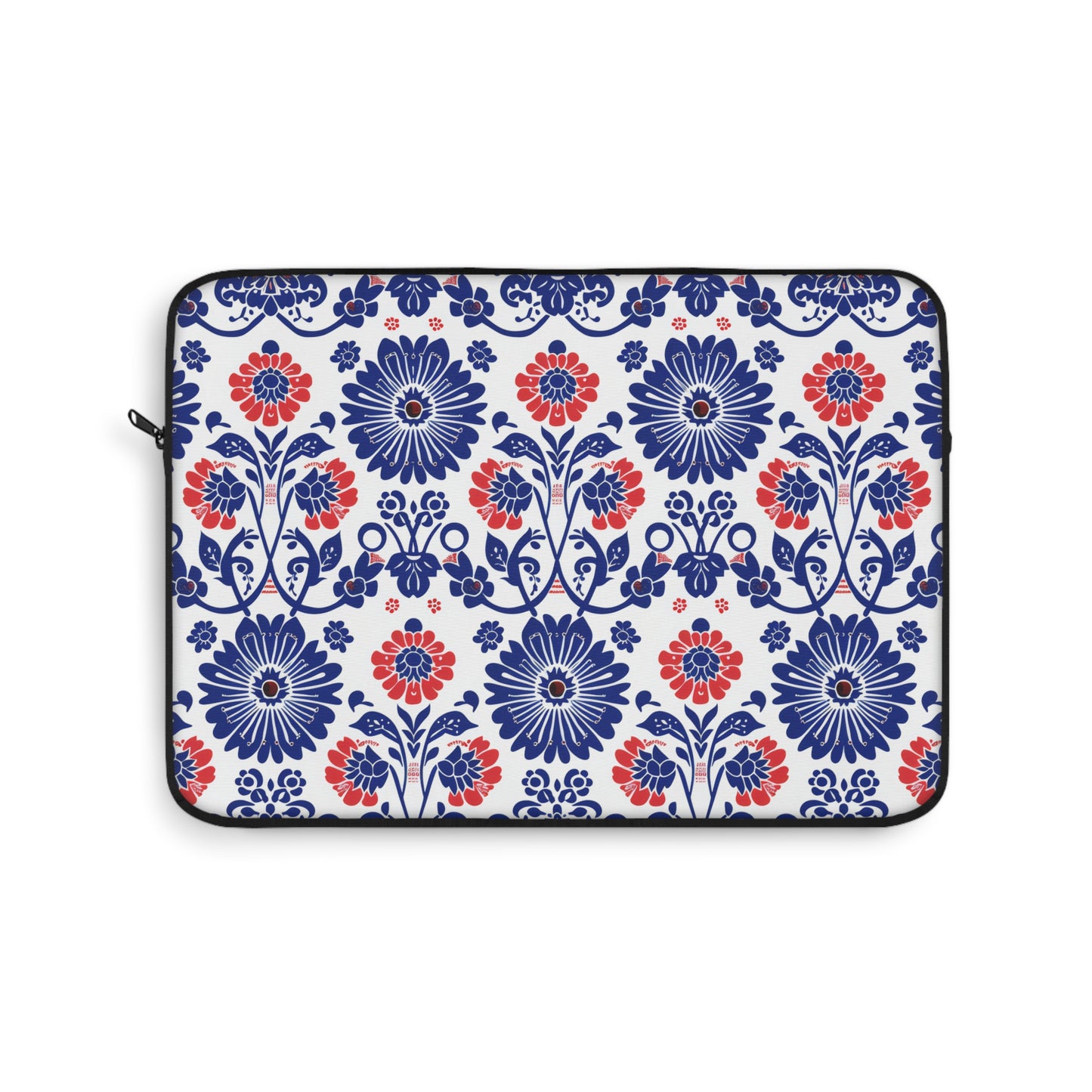 Charming Folk Blooms in Classic Polish Pottery Inspired Floral Pattern in Blue and Red Laptop or Ipad Protective Sleeve 3 Sizes Available