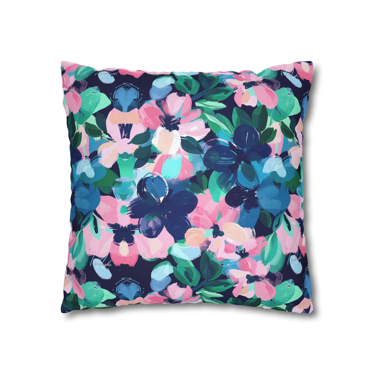 Tranquil Blooms: Muted Blue, Pink, and Green Watercolor Flowers Spun Polyester Square Pillowcase 4 Sizes