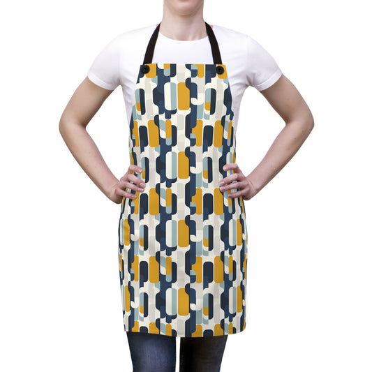 Modern Retro with Bold Geometric Pattern in Mustard and Navy Kitchen Chef Apron