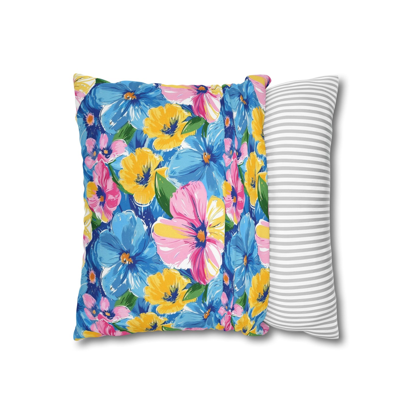 Sunny Serenade: Large Blooms of Yellow, Blue, and Gold in Watercolor Spun Polyester Square Pillowcase 4 Sizes