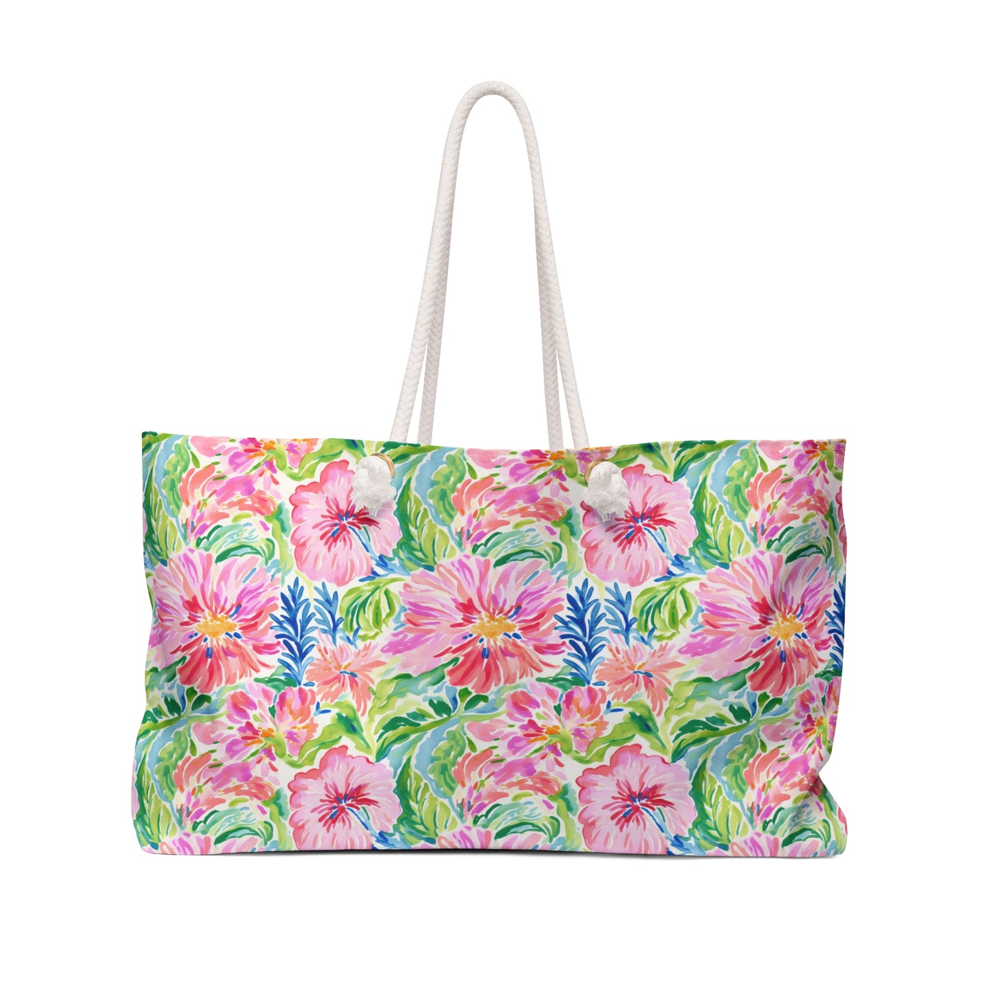 Pastel Oasis: Watercolor Hibiscus Flowers and Palms in Soft Hues Oversized Weekender Bag