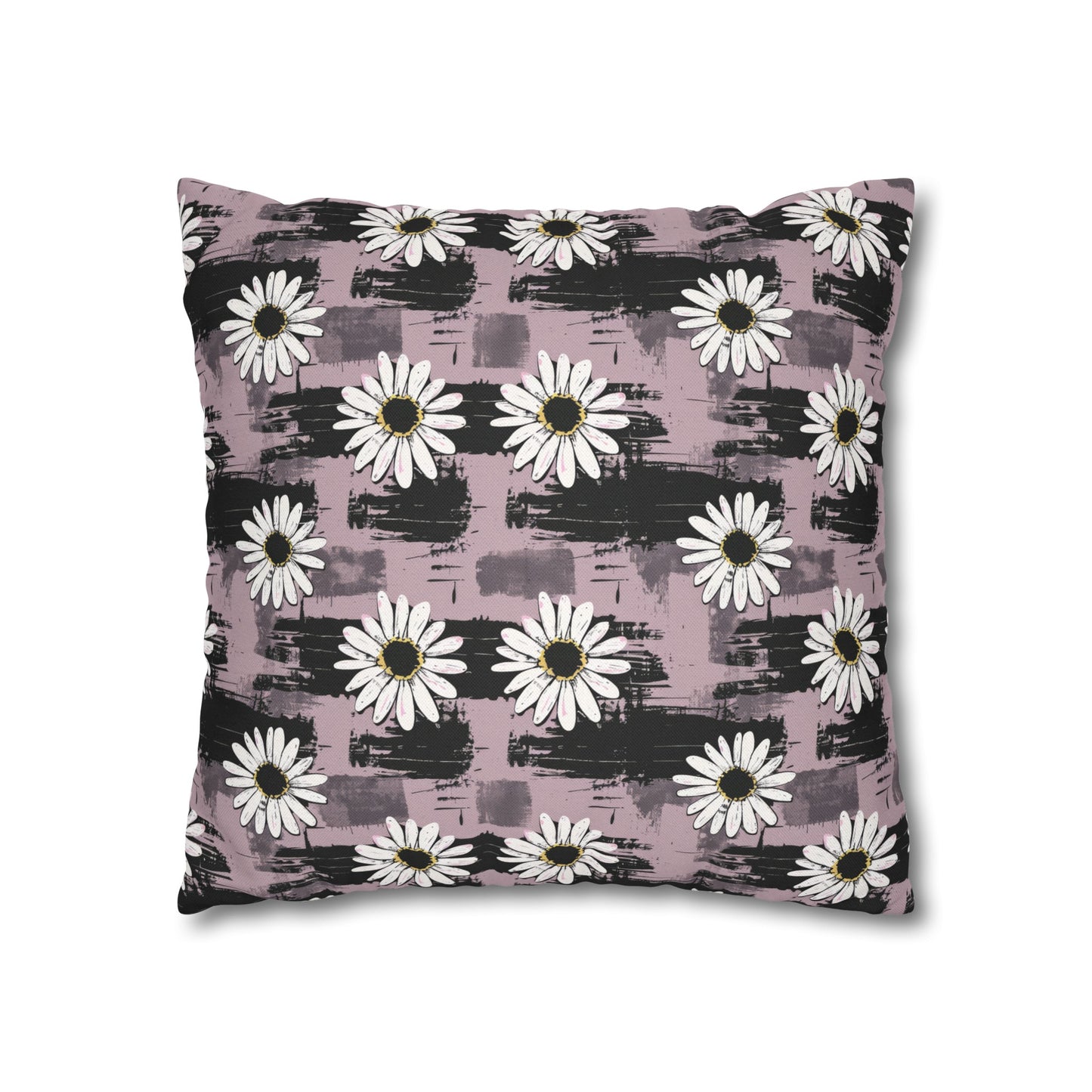 Edgy Daisy Dream with Pink and Black Grunge Spun Polyester Square Pillowcase 4 Sizes