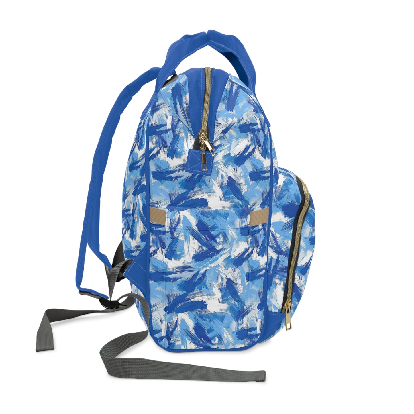 Bold Blue and White Abstract Brushstroke Pattern Multifunctional Diaper Backpack