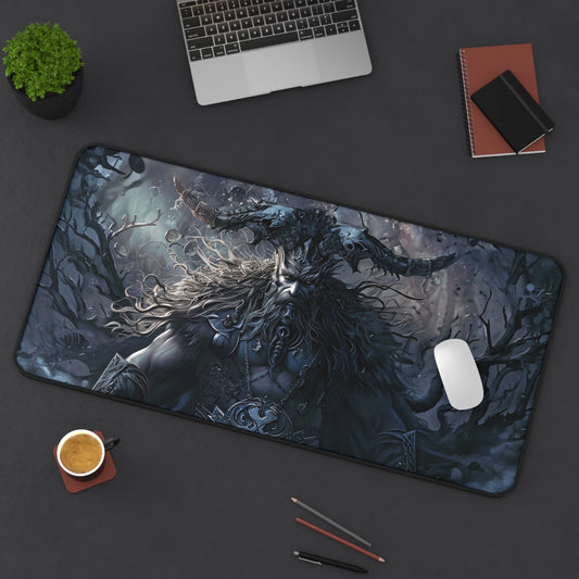 Majestic Norse God Odin with Horned Helmet and Flowing Hair Nordic Warrior - Desk Mat Extended Gaming Mouse Pad 3 Sizes