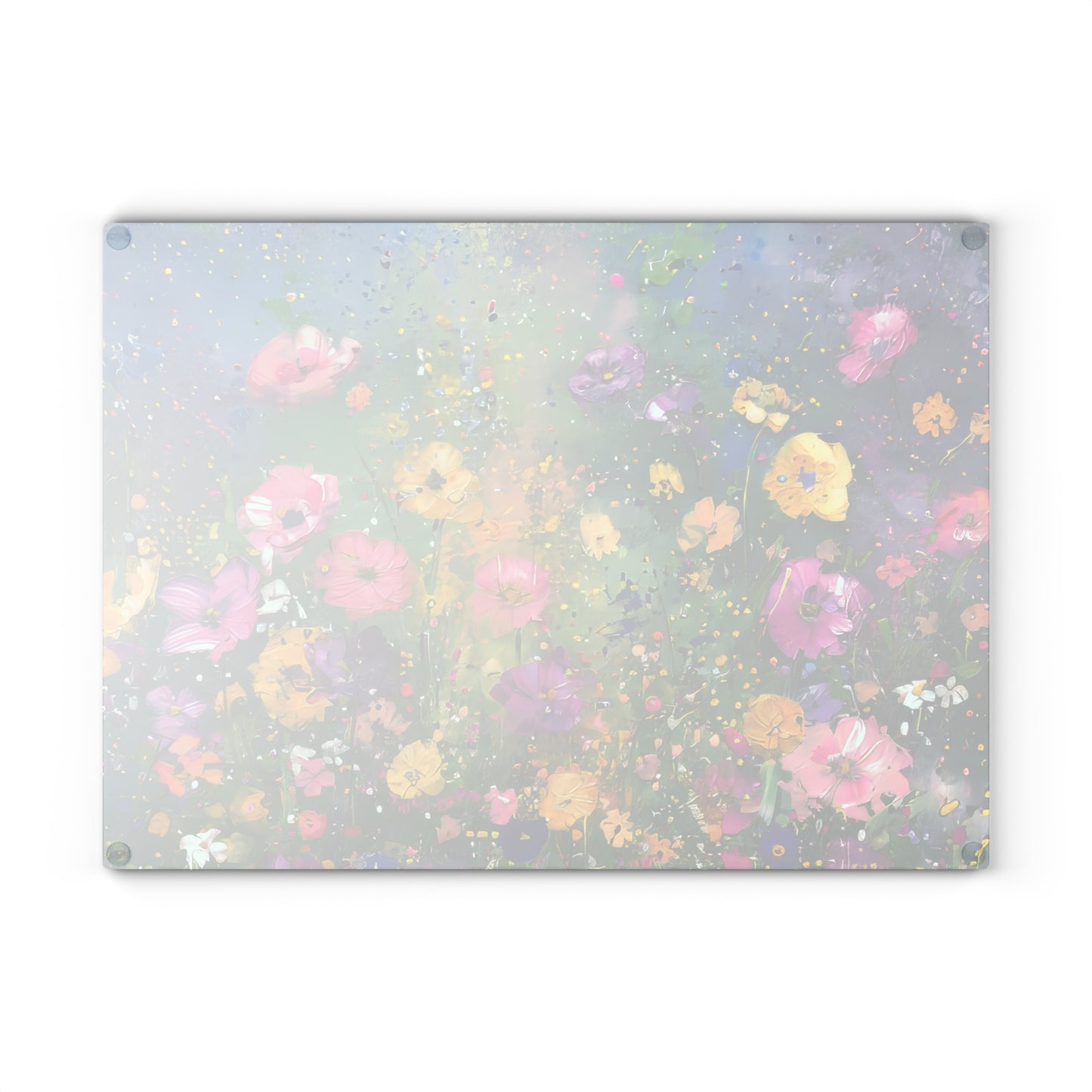 Field of Bright Spring Flowers Print Glass Cutting Board 2 Sizes