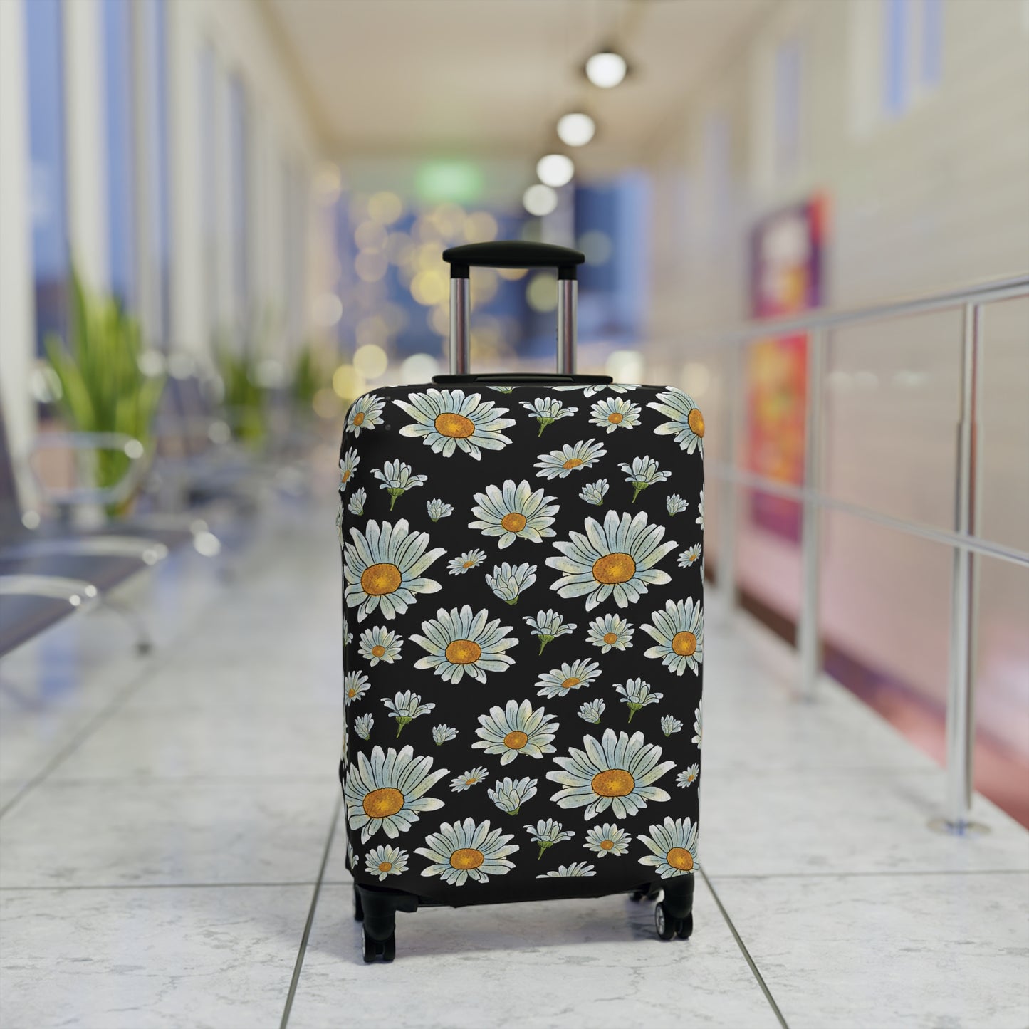 Large Watercolor Summer Daisies Blooming Against a Bold Black Background  - Luggage Protector and Cover 3 Sizes