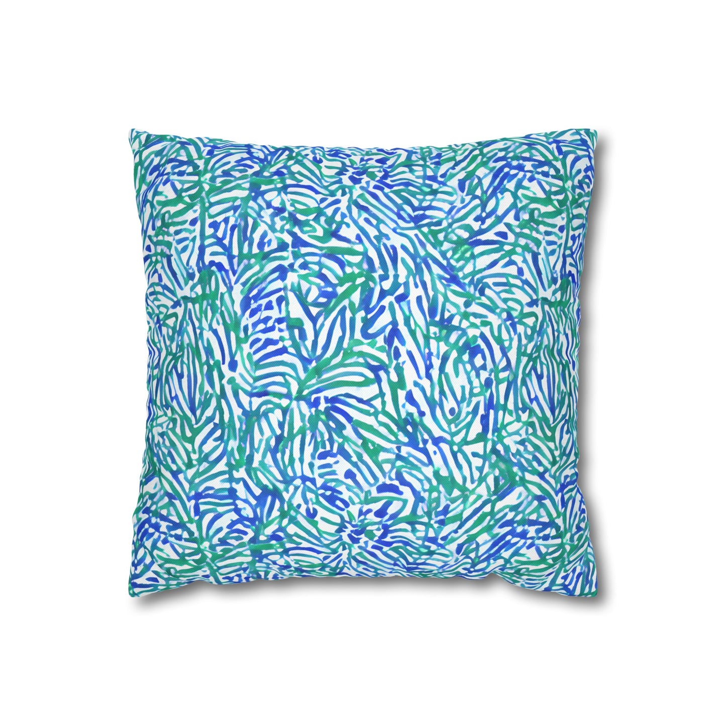 Tropical Fusion: Abstract Palm Leaves in Lime Green and Blue Hues  Spun Polyester Square Pillowcase 4 Sizes