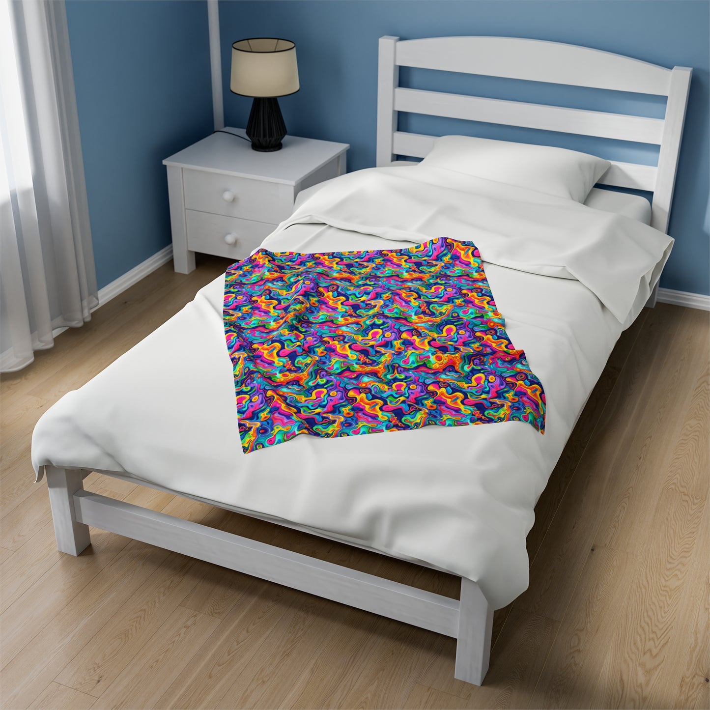 Vibrant Dreamscape of Psychedelic Paper Cut-Out Waves in Vivid Colors Velveteen Plush Blanket 3 Sizes