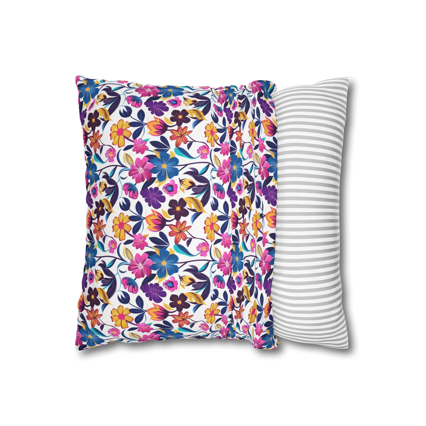 Floral Fiesta Vibrant Multicolor Flower Pattern Spun Polyester Square Pillowcase 4 Sizes