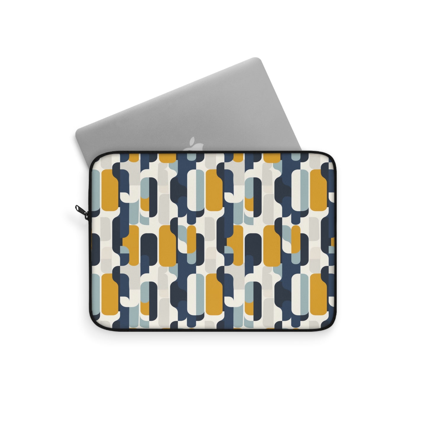 Modern Retro with Bold Geometric Pattern in Mustard and Navy Laptop or Ipad Protective Sleeve 3 Sizes Available