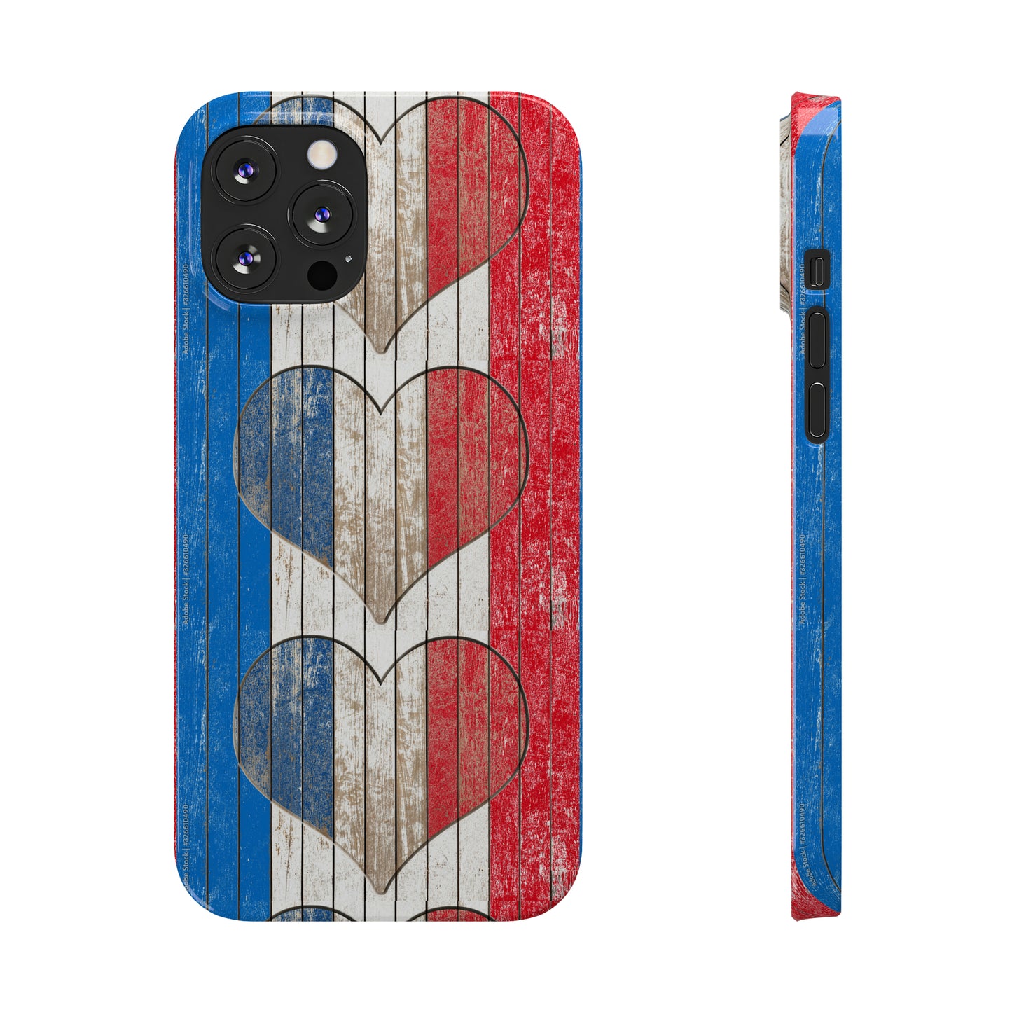 Painted Heart in Red White Blue Wood Wall Iphone 15-12 Slim Phone Case