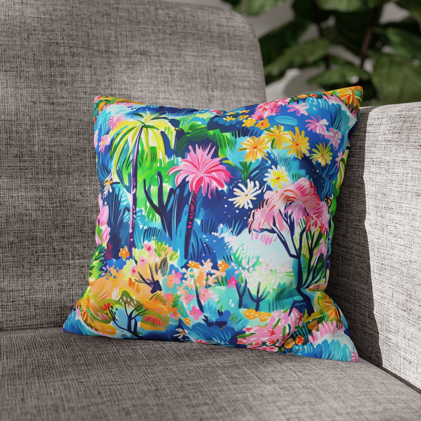 Kaleidoscope Canopy: Tropical Palm Symphony Spun Polyester Square Pillowcase 4 Sizes