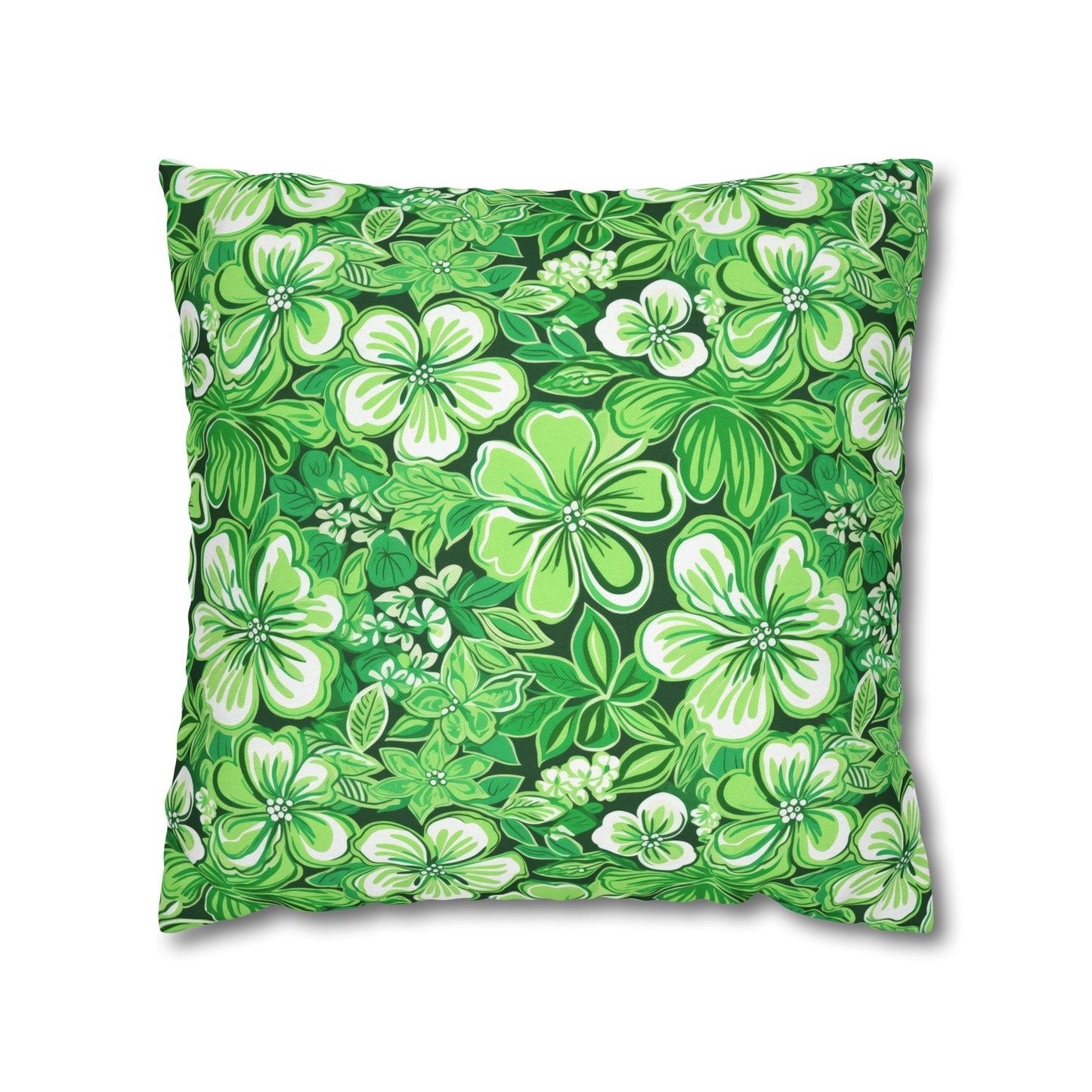 Emerald Essence: Floral Bloom Design in Green Hues Spun Polyester Square Pillowcase 4 Sizes