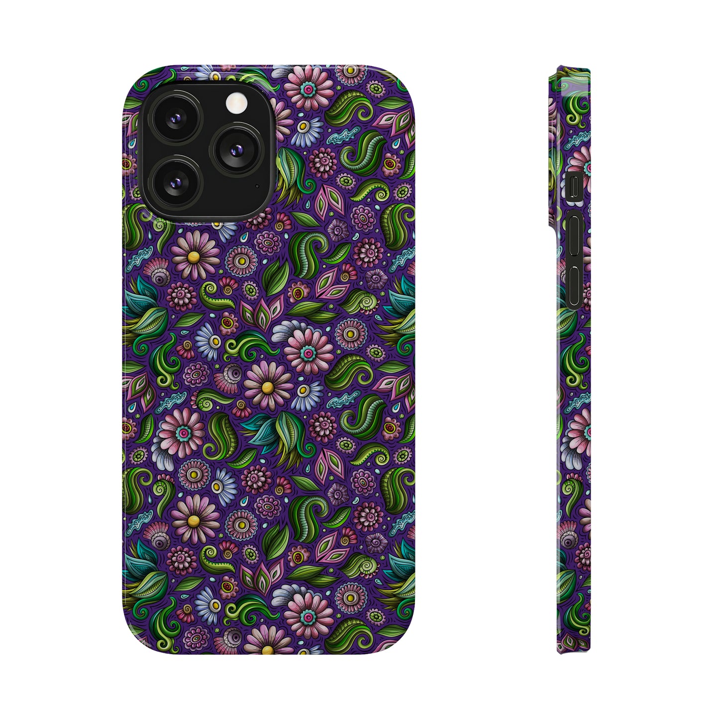 Purple & Pink Daisy Floral Print Purple Background Iphone 15-12 Slim Phone Case