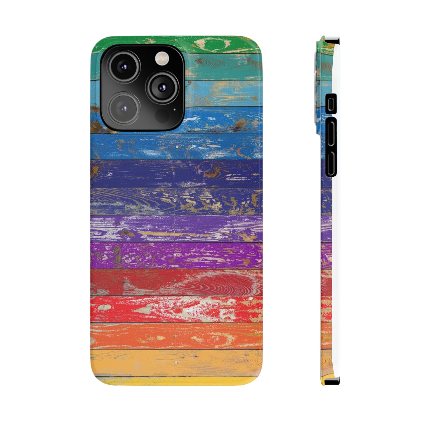 Rainbow Wood Planks Iphone 15-12 Slim Phone Case